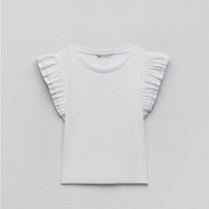 Zara ruffled sleeve top white - size small